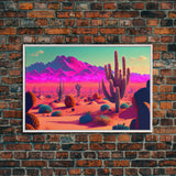 Vaporwave Aesthetic Cactus Art, Retro Desert Abstract, framed canvas print, Arizona art