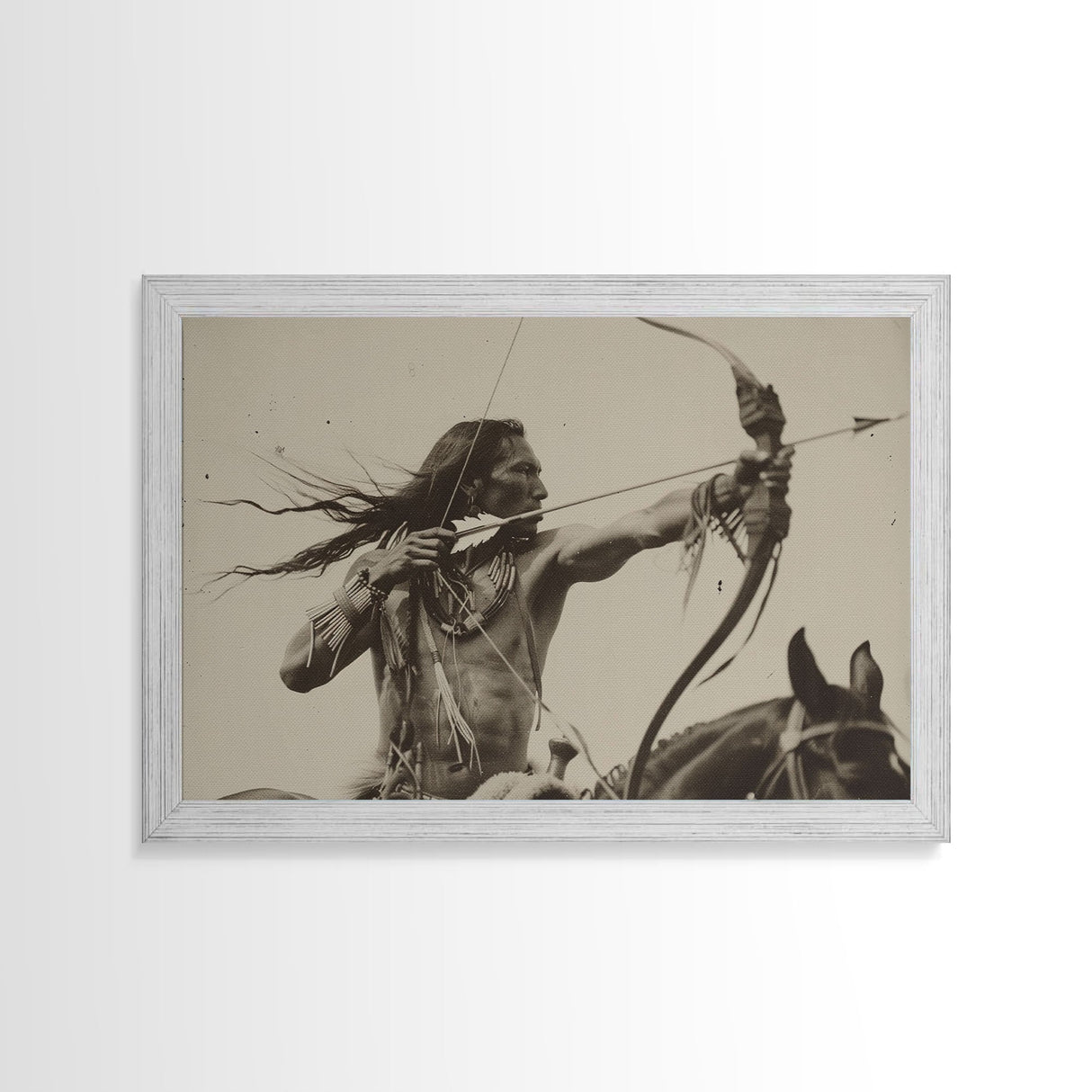 Native American Photo Art, Framed Canvas Print, Bow & Arrow Wall Art, Wild West Decor, Western Art, Country Rustic Wall Art, Metal Art