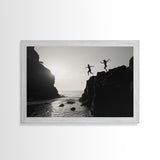 The Dive - Fine Art Black and White Print - Wood Framed Canvas or Metal Print - Cliff Diving In The Ocean - Lifestyle Minimalist Home Decor