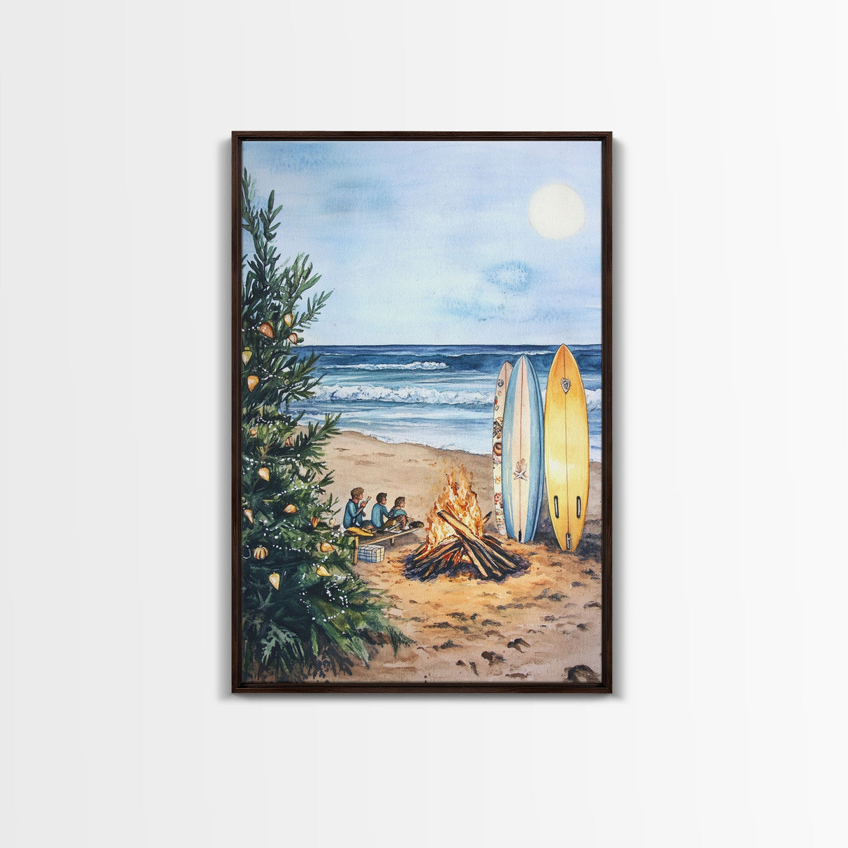 Christmas At The Beach, Framed Canvas Print, Christmas Decor, Christmas Art, Christmas Art Prints, Tropical Christmas, Beach House Art