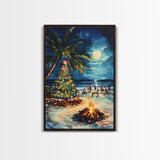 A Beach Christmas Framed Canvas Print, Christmas Painting, Tropical Beach Xmas Decor