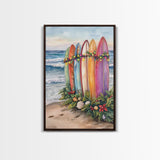 Surf Board Christmas, Framed Canvas Print, Beautiful Trendy Christmas Wall Art With Wood Frame, 2024 Xmas Decor, Christmas 2024