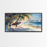 Surfer Christmas Tropical Canvas Print | Beach Christmas Art | 2024 Holiday Wall Art | Tropical Christmas Home Decor Gift Idea Coastal Decor