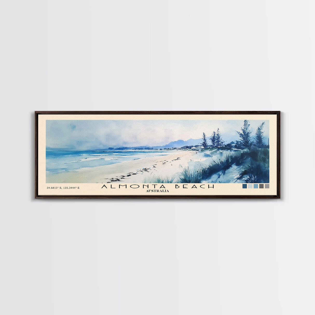 Almonta Beach, Australia Watercolor Beach Print, Vacation Gift, Australia Wall Art, Framed Canvas Print, Framed Beach Painting