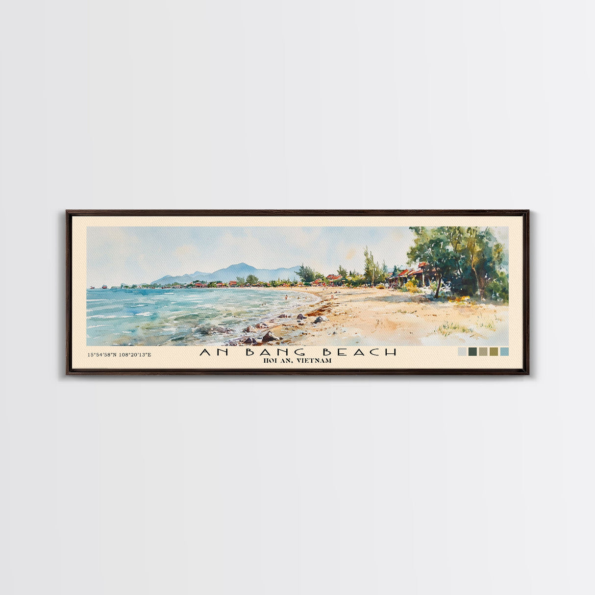 An Bang Beach, Hoi An, Vietnam Watercolor Beach Print, Vacation Gift, Hoi An, Vietnam Wall Art, Framed Canvas Print, Framed Beach Painting