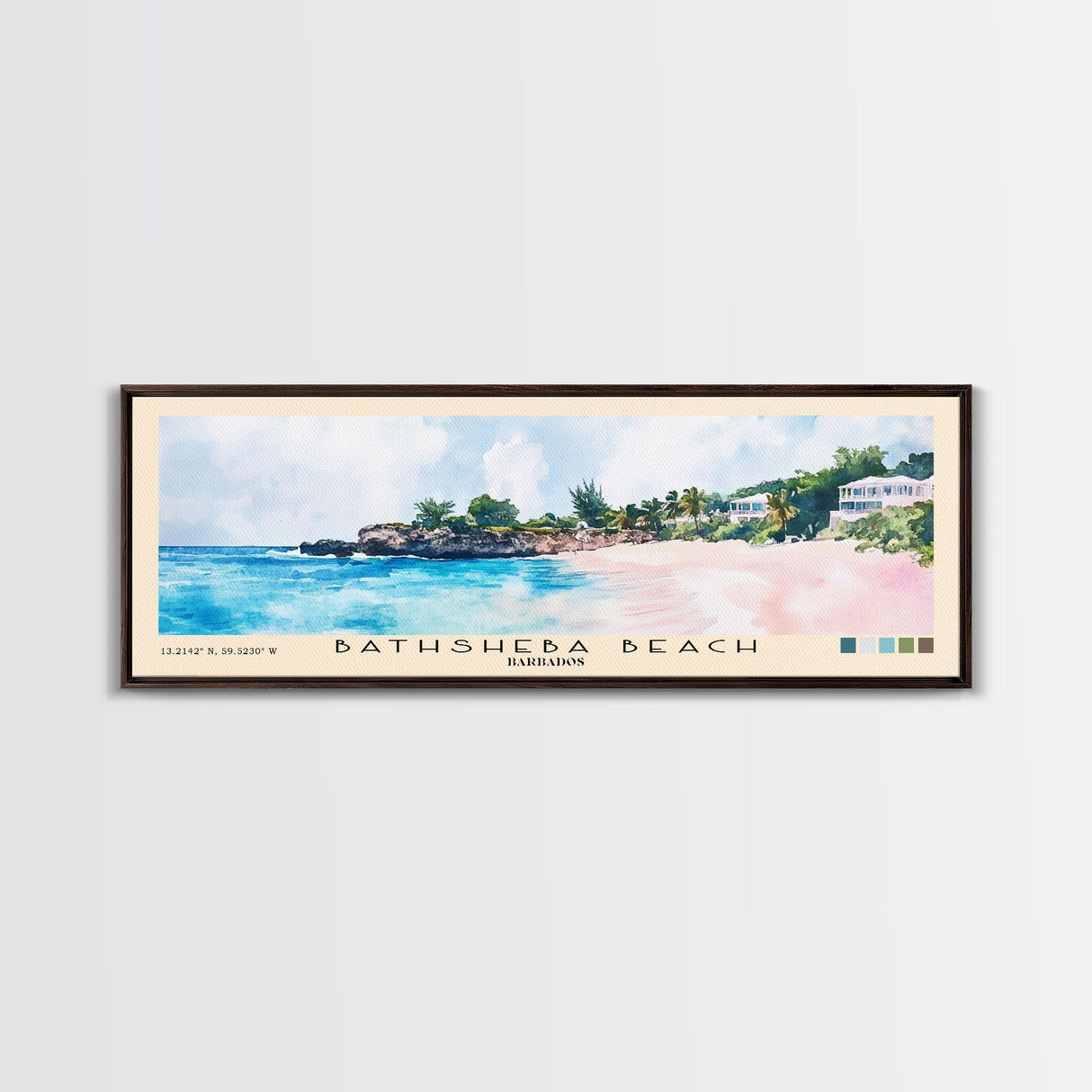 Bathsheba Beach, Barbados Watercolor Print, Vacation Gift, Barbados Wall Art, Beach Painting, Beach Decor, Large Wall Art, Wood Frame Art