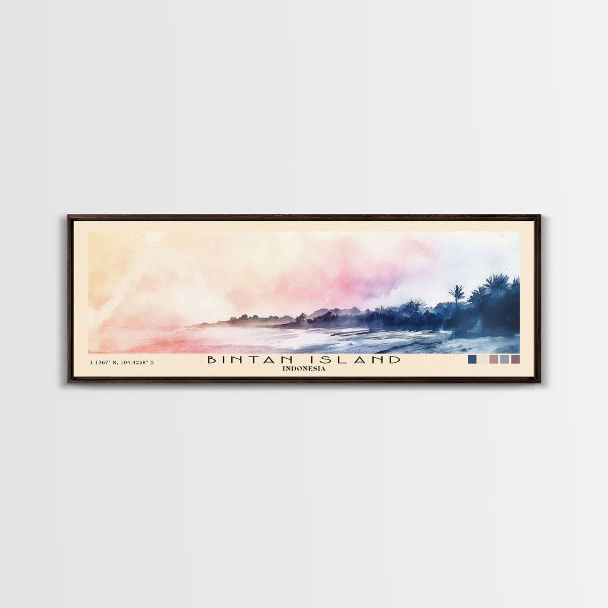 Bintan Island, Indonesia Watercolor Beach Print, Vacation Gift, Indonesia Wall Art, Framed Canvas Print, Framed Beach Painting