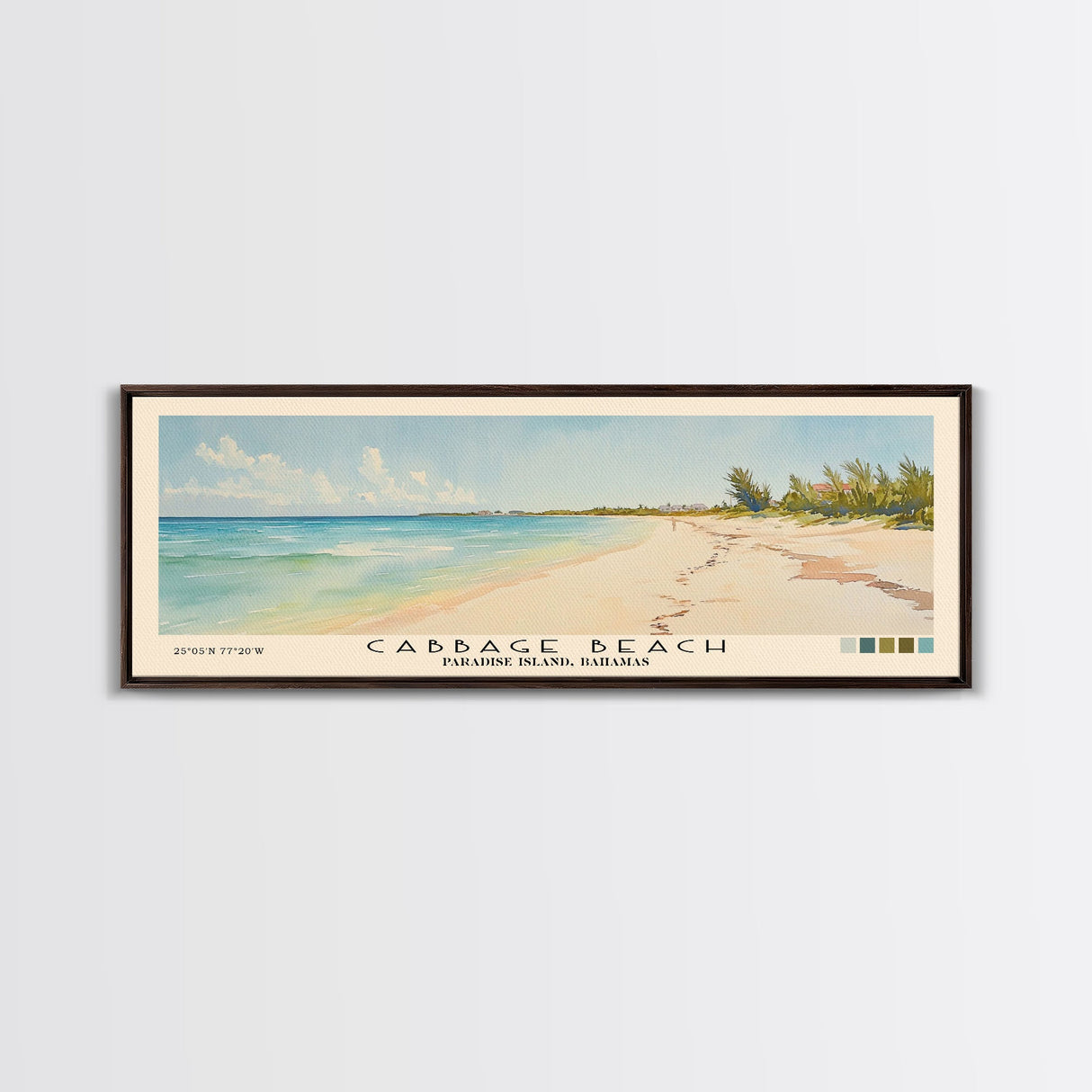 Cabbage Beach, Paradise Island, Bahamas Watercolor Beach Print, Vacation Gift, Paradise Island, Bahamas Wall Art, Framed Canvas Print, Framed Beach Painting