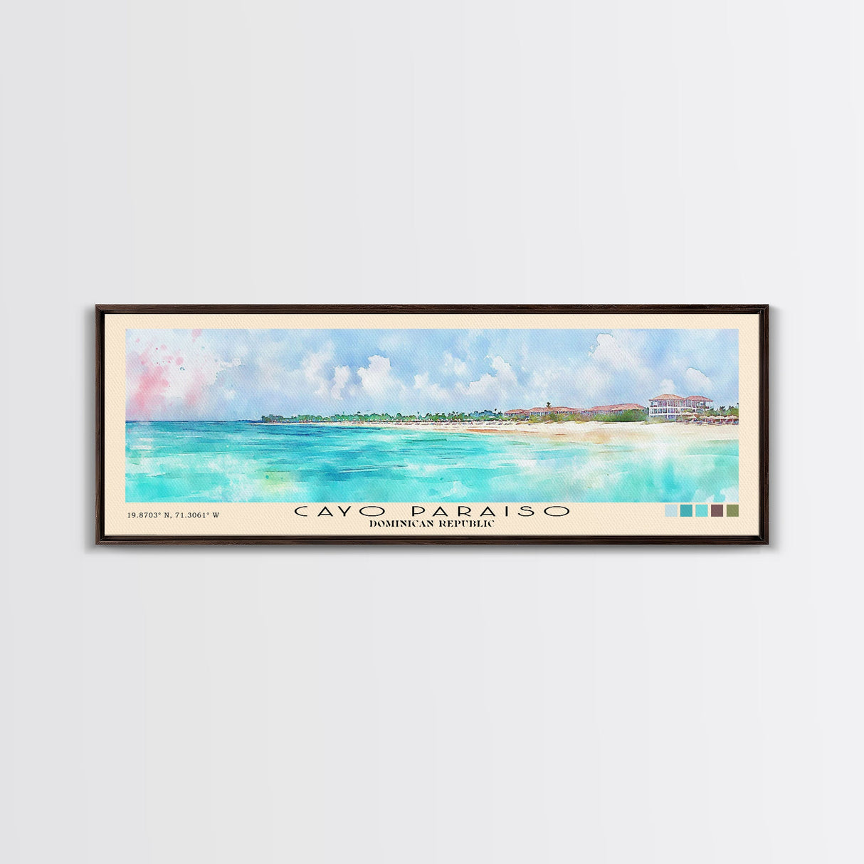 Cayo Paraiso, Dominican Republic Watercolor Beach Print, Vacation Gift, Dominican Republic Wall Art, Framed Canvas Print, Framed Beach Painting