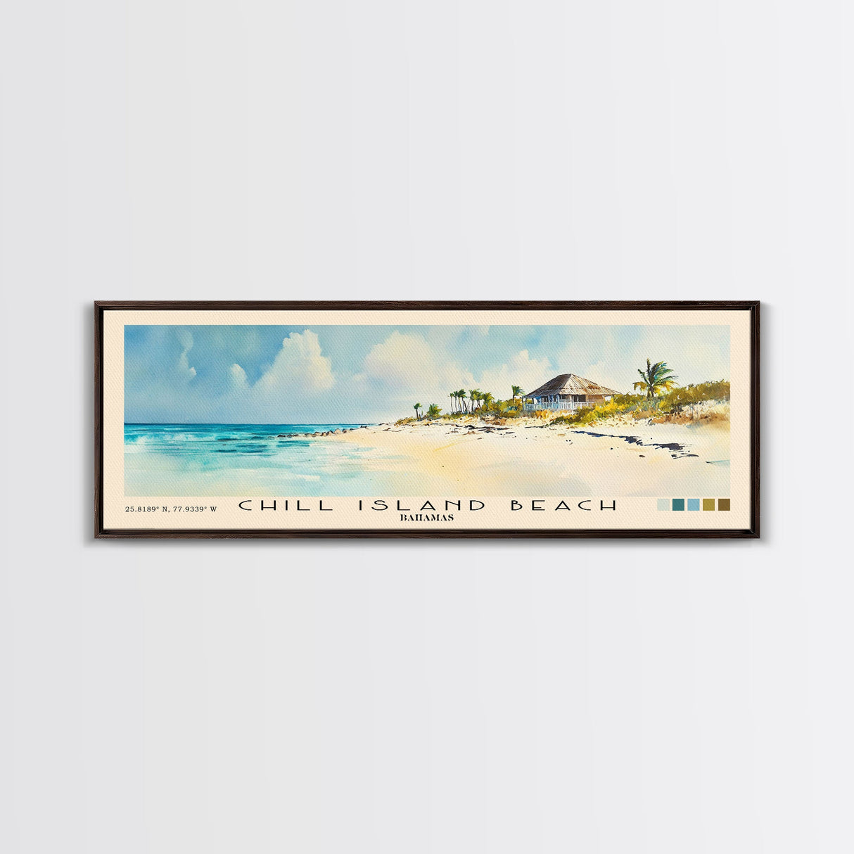 Chill Island Beach, Bahamas Watercolor Beach Print, Vacation Gift, Bahamas Wall Art, Framed Canvas Print, Framed Beach Painting