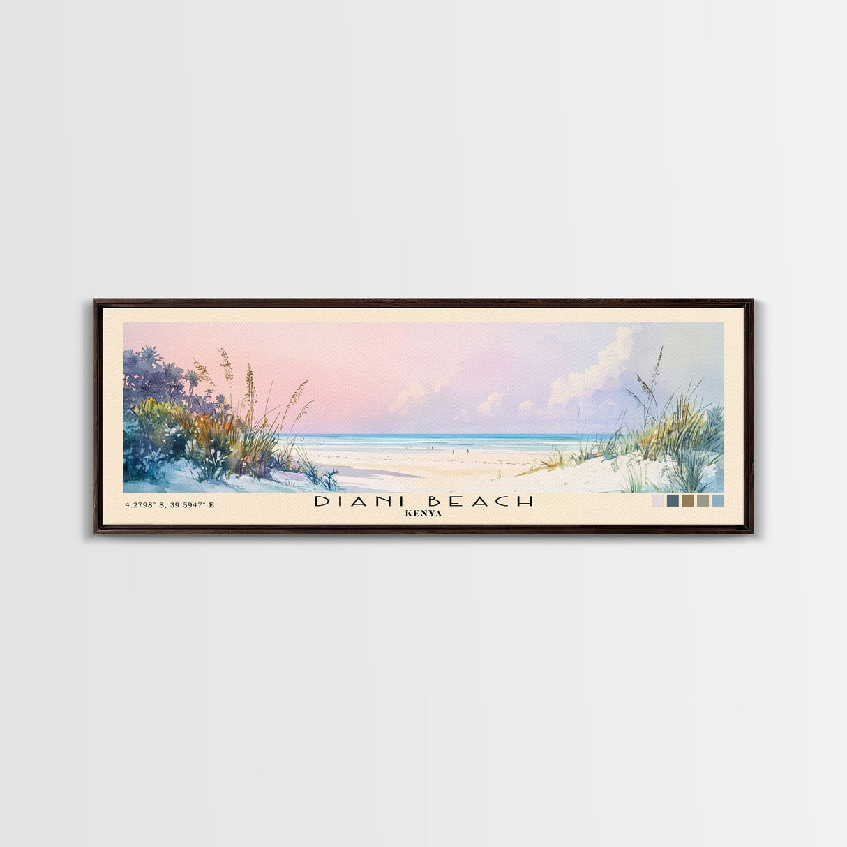 Diani Beach, Kenya Watercolor Beach Print, Vacation Gift, Kenya Wall Art, Framed Canvas Print, Framed Beach Painting