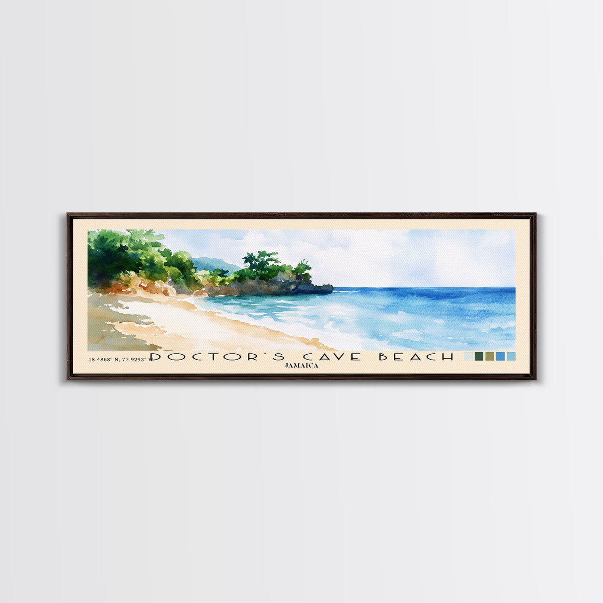 Doctor’s Cave Beach, Jamaica Watercolor Beach Print, Vacation Gift, Jamaica Wall Art, Framed Canvas Print, Framed Beach Painting