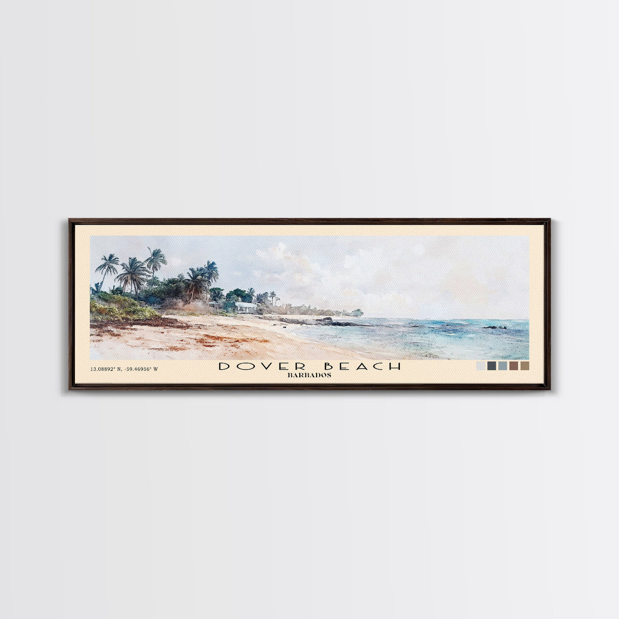 Dover Beach, Barbados Watercolor Beach Print, Vacation Gift, Barbados Wall Art, Framed Canvas Print, Framed Beach Painting