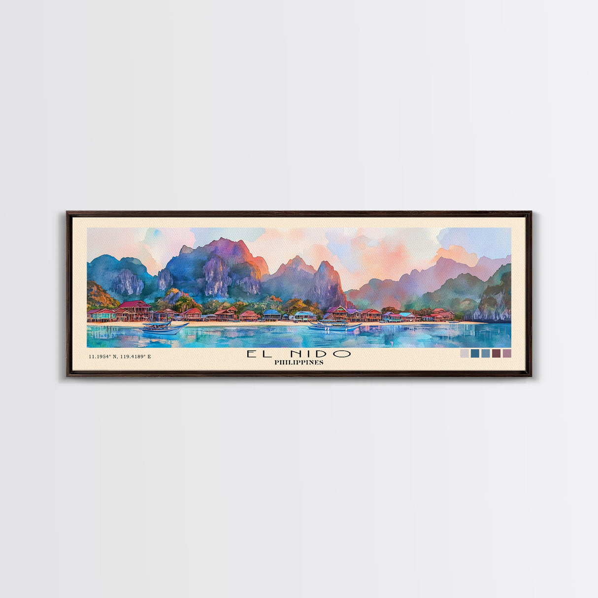 El Nido, Philippines Watercolor Beach Print, Vacation Gift, Philippines Wall Art, Framed Canvas Print, Framed Beach Painting