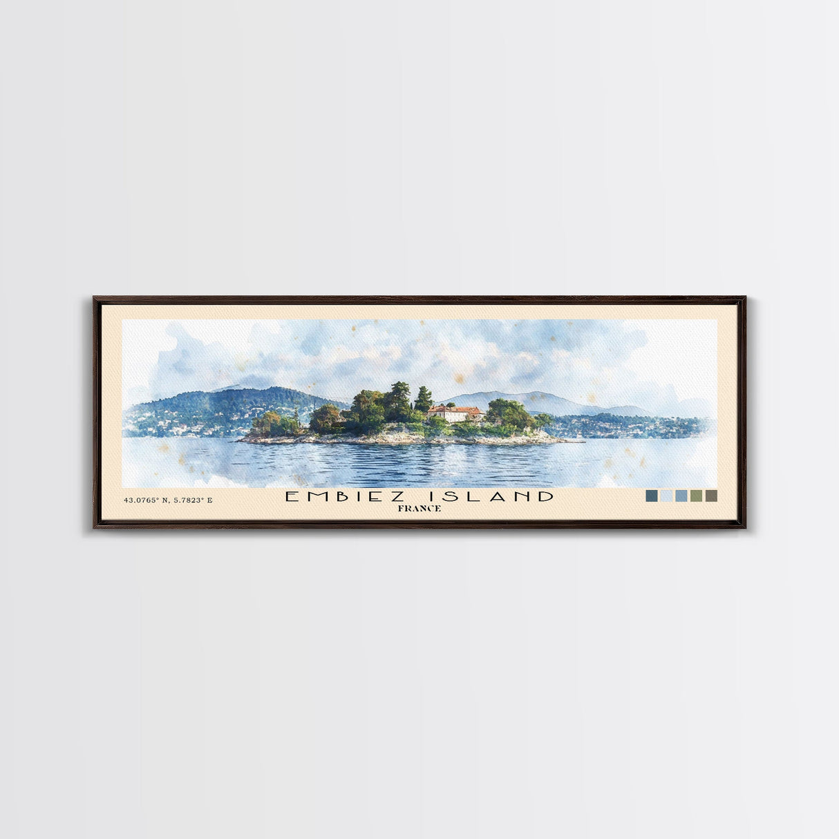 Embiez Island, France Watercolor Beach Print, Vacation Gift, France Wall Art, Framed Canvas Print, Framed Beach Painting