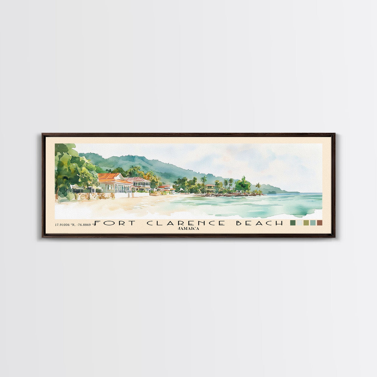 Fort Clarence Beach, Jamaica Watercolor Beach Print, Vacation Gift, Jamaica Wall Art, Framed Canvas Print, Framed Beach Painting