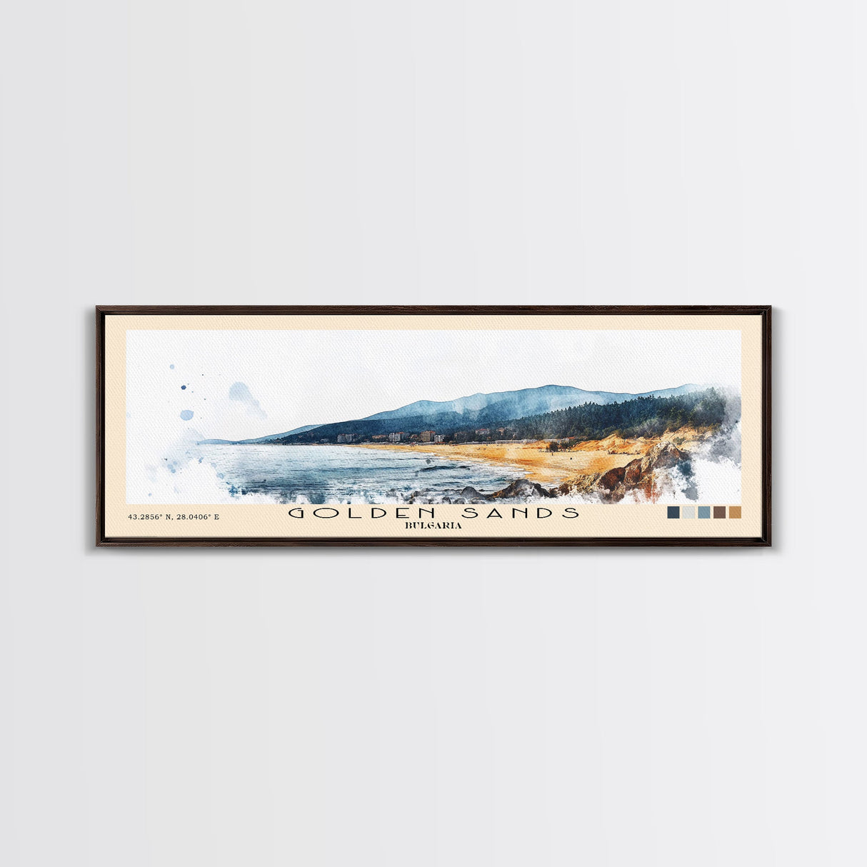 Golden Sands, Bulgaria Watercolor Beach Print, Vacation Gift, Bulgaria Wall Art, Framed Canvas Print, Framed Beach Painting