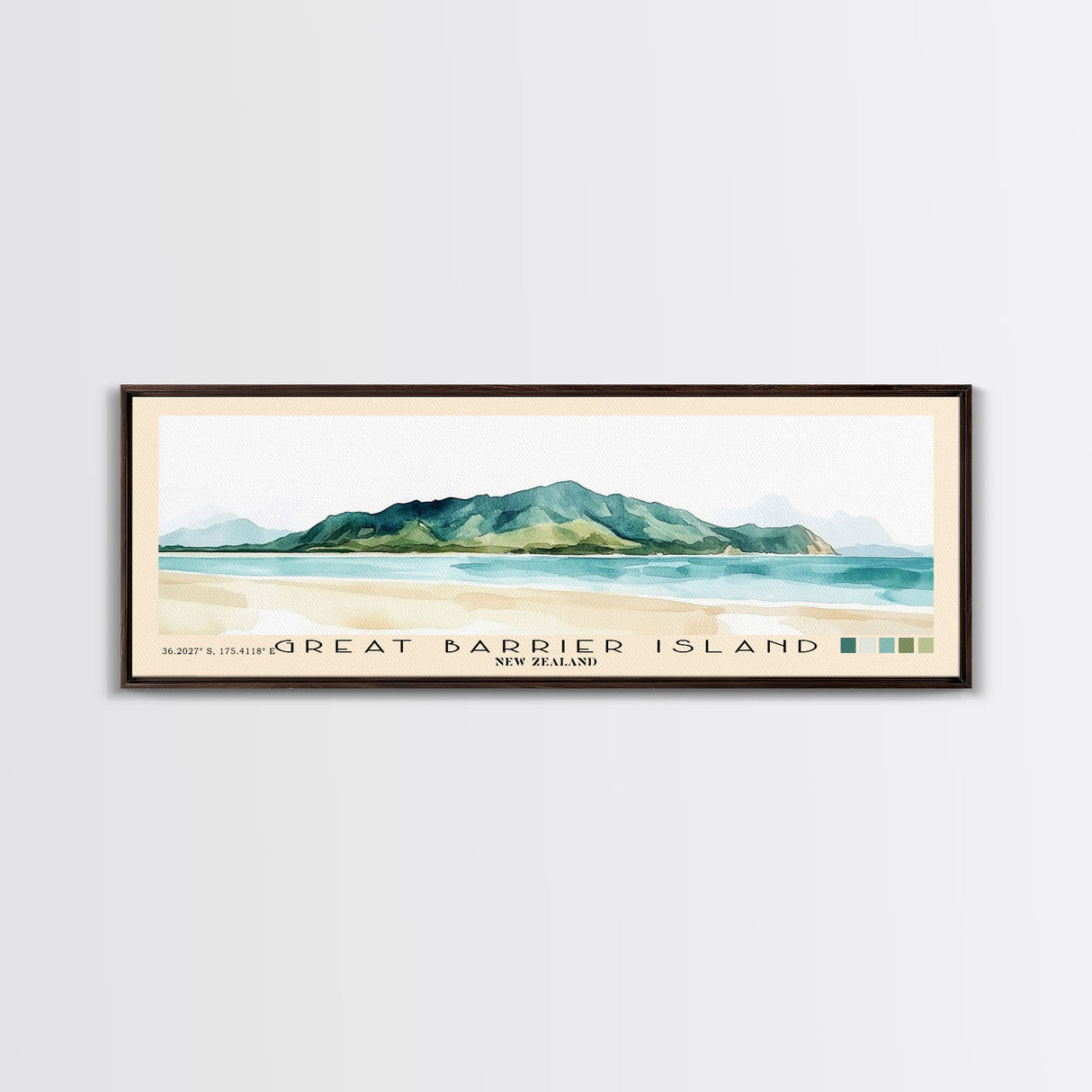 Great Barrier Island, New Zealand Watercolor Beach Print, Vacation Gift, New Zealand Wall Art, Framed Canvas Print, Framed Beach Painting