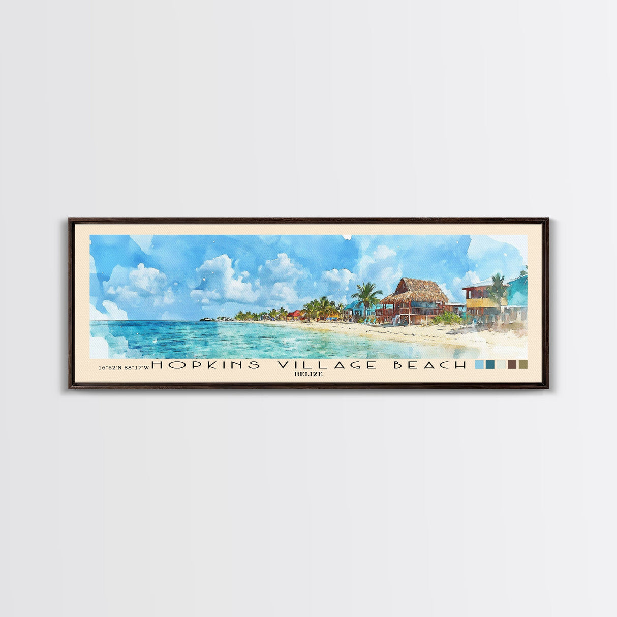 Hopkins Village Beach, Belize Watercolor Beach Print, Vacation Gift, Belize Wall Art, Framed Canvas Print, Framed Beach Painting