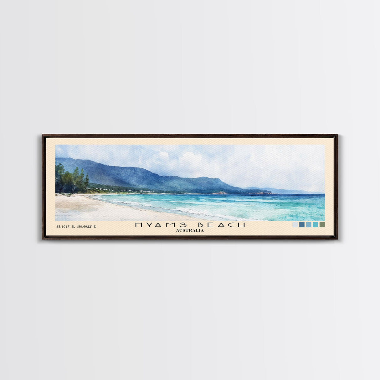 Hyams Beach, Australia Watercolor Beach Print, Vacation Gift, Australia Wall Art, Framed Canvas Print, Framed Beach Painting