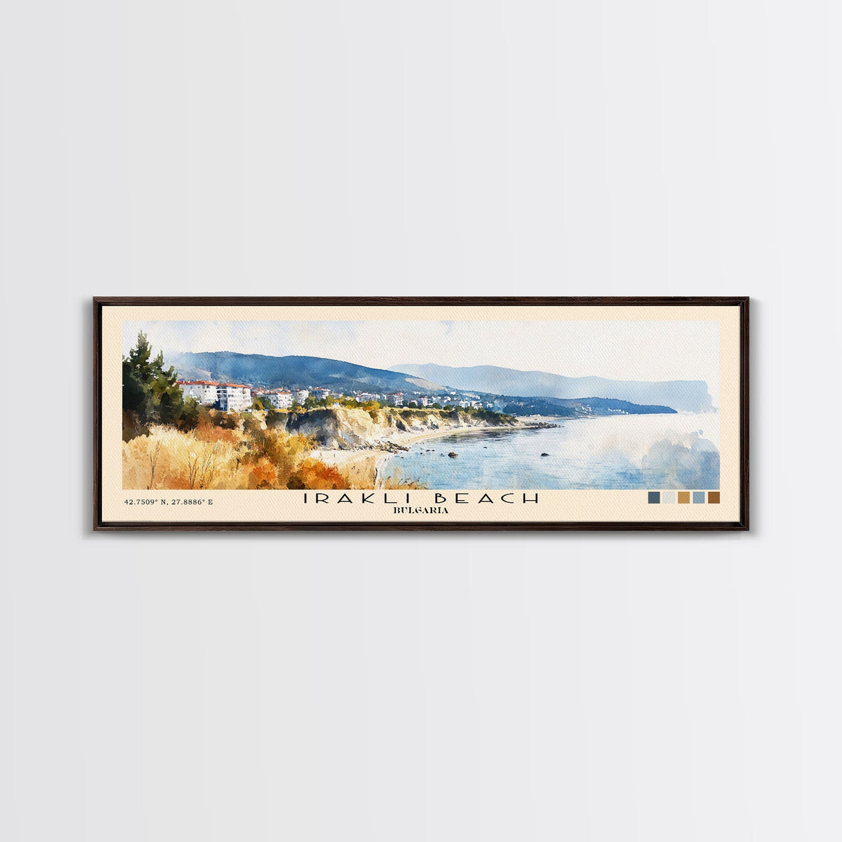 Irakli Beach, Bulgaria Watercolor Beach Print, Vacation Gift, Bulgaria Wall Art, Framed Canvas Print, Framed Beach Painting