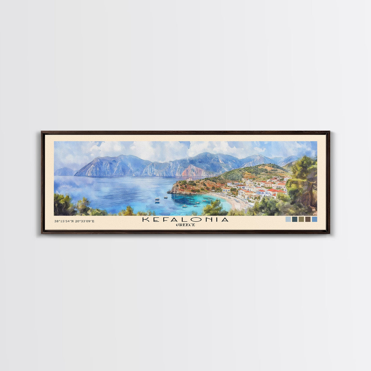 Kefalonia, Greece Watercolor Beach Print, Vacation Gift, Greece Wall Art, Framed Canvas Print, Framed Beach Painting