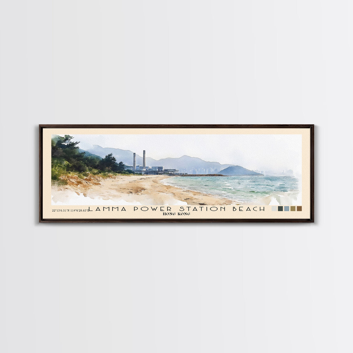 Lamma Power Station Beach, Hong Kong Watercolor Beach Print, Vacation Gift, Hong Kong Wall Art, Framed Canvas Print, Framed Beach Painting