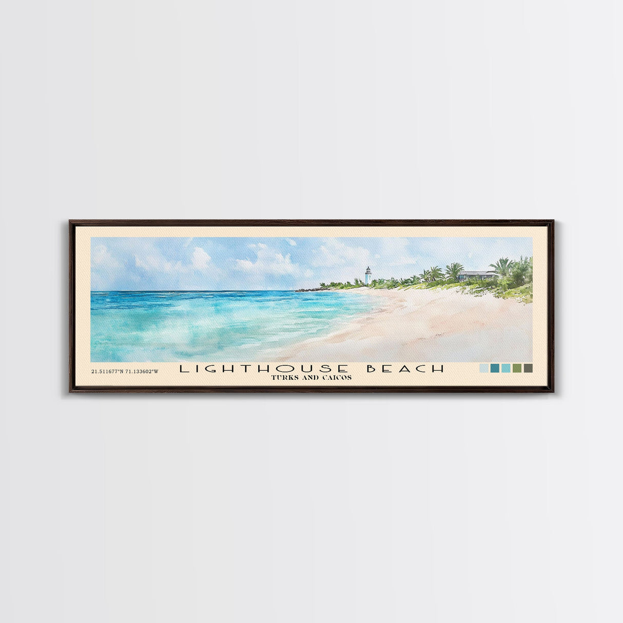 Lighthouse Beach, Turks and Caicos Watercolor Beach Print, Vacation Gift, Turks and Caicos Wall Art, Framed Canvas Print, Framed Beach Painting