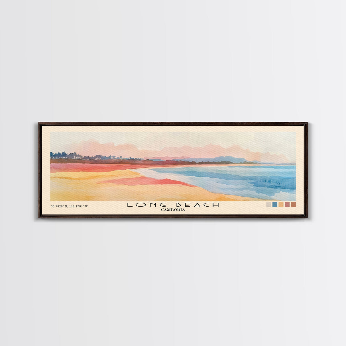 Long Beach, Cambodia Watercolor Beach Print, Vacation Gift, Cambodia Wall Art, Framed Canvas Print, Framed Beach Painting