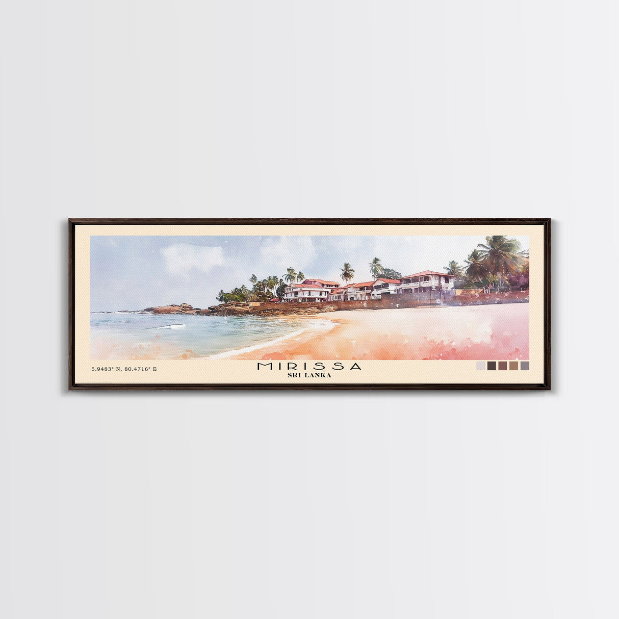 Mirissa, Sri Lanka Watercolor Beach Print, Vacation Gift, Sri Lanka Wall Art, Framed Canvas Print, Framed Beach Painting