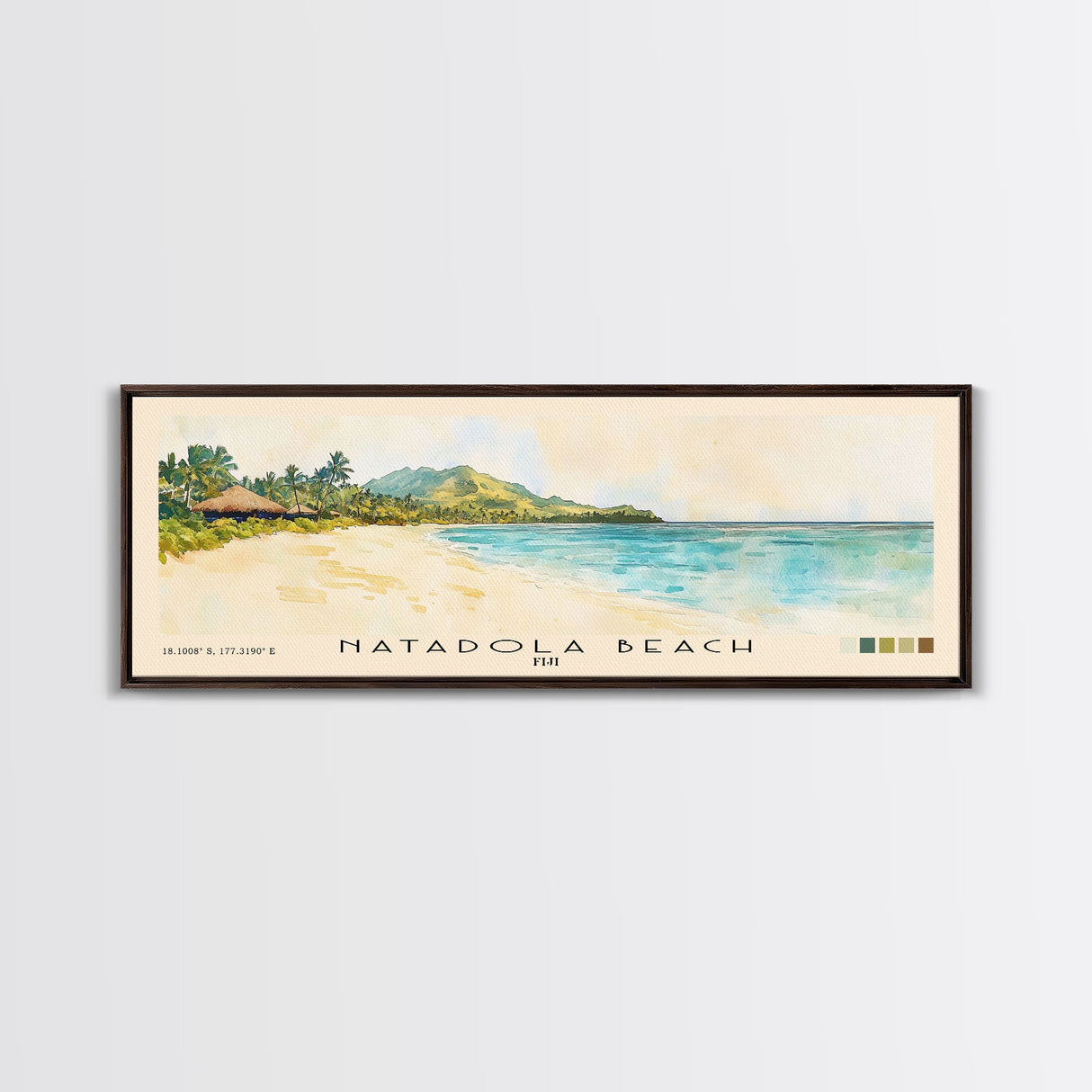 Natadola Beach, Fiji Watercolor Print, Vacation Gift, Fiji Wall Art, Beach Painting, Beach Decor, Large Wall Art, Wood Frame Art