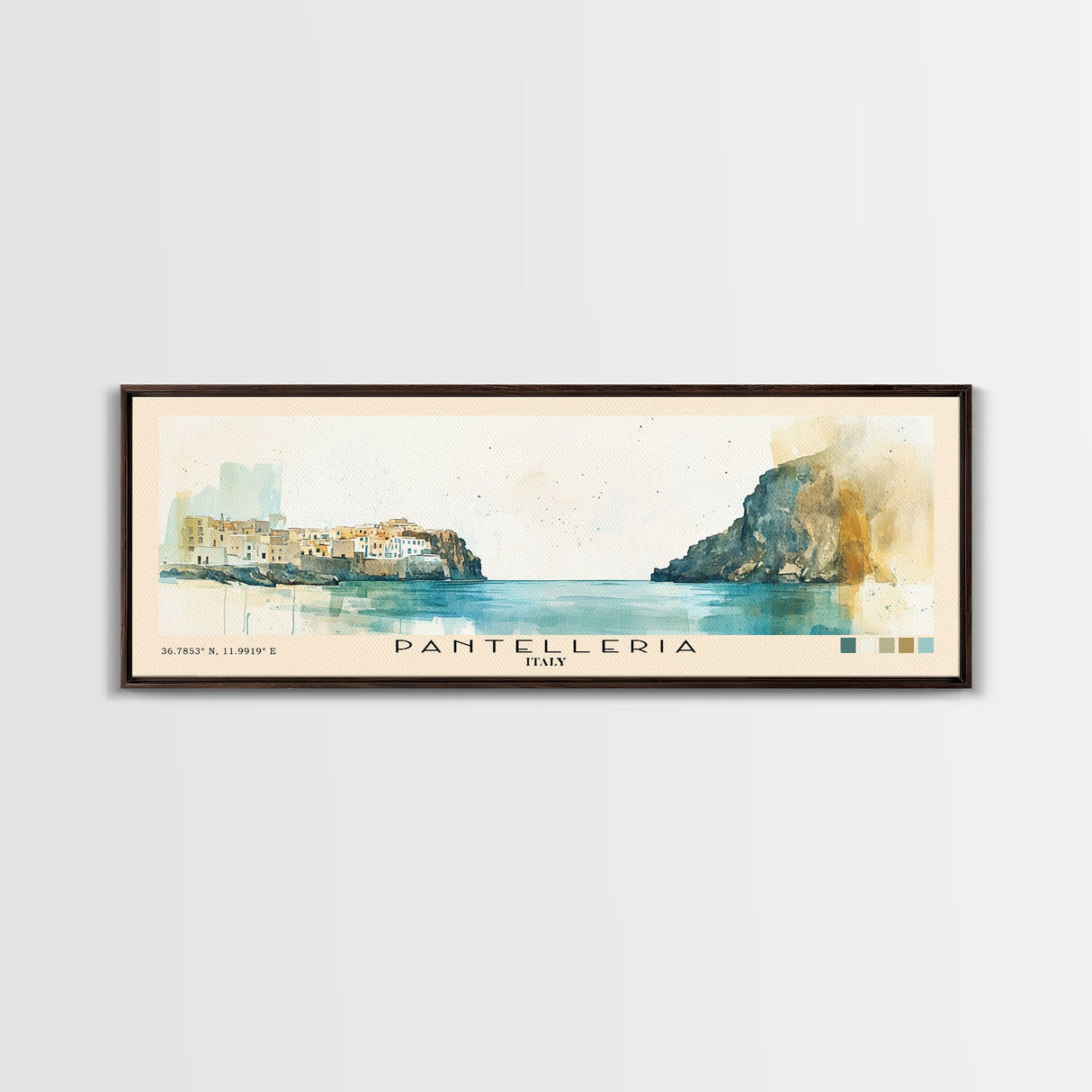 Pantelleria, Italy Watercolor Beach Print, Vacation Gift, Italy Wall Art, Framed Canvas Print, Framed Beach Painting