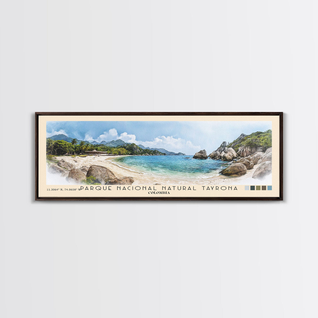 Parque Nacional Natural Tayrona, Colombia Watercolor Print, Vacation Gift, Colombia Wall Art, Beach Painting, Beach Decor, Large Wall Art, Wood Frame Art