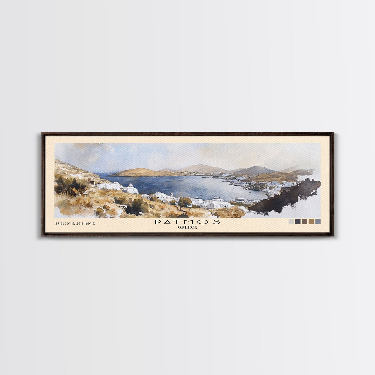 Patmos, Greece Watercolor Beach Print, Vacation Gift, Greece Wall Art, Framed Canvas Print, Framed Beach Painting