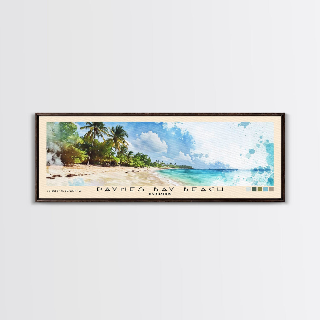 Paynes Bay Beach, Barbados Watercolor Print, Vacation Gift, Barbados Wall Art, Beach Painting, Beach Decor, Large Wall Art, Wood Frame Art