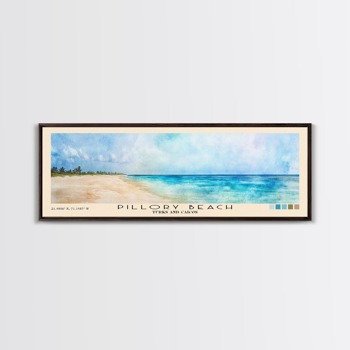 Pillory Beach, Turks and Caicos Watercolor Beach Print, Vacation Gift, Turks and Caicos Wall Art, Framed Canvas Print, Framed Beach Painting