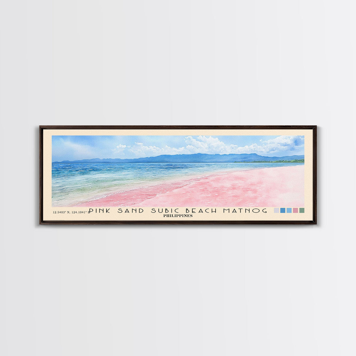 Pink sand Subic beach Matnog, Philippines Watercolor Print, Vacation Gift, Philippines Wall Art, Beach Painting, Beach Decor, Large Wall Art, Wood Frame Art