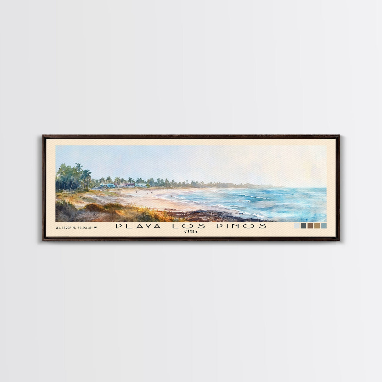 Playa Los Pinos, Cuba Watercolor Print, Vacation Gift, Cuba Wall Art, Beach Painting, Beach Decor, Large Wall Art, Wood Frame Art