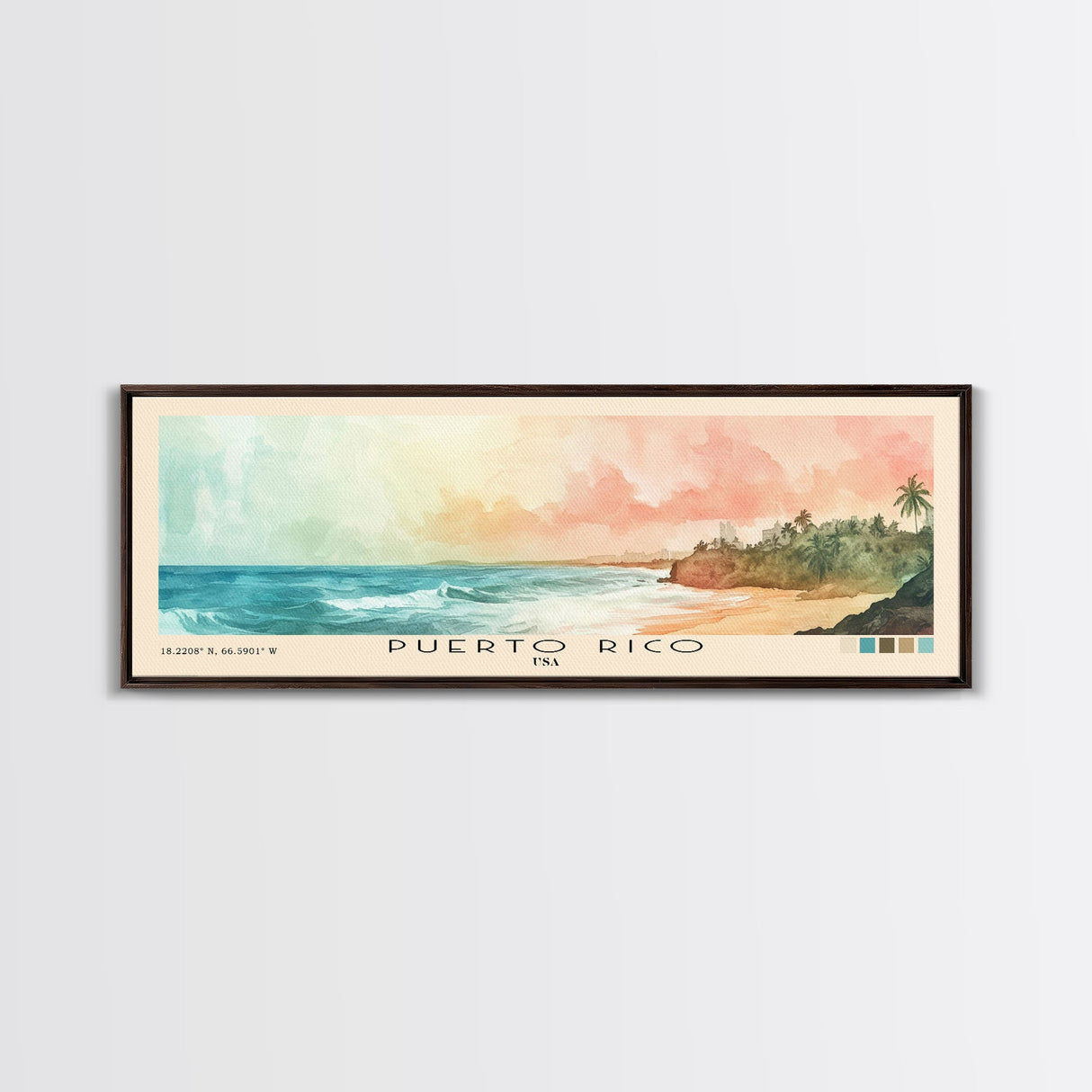 Puerto Rico, USA Watercolor Print, Vacation Gift, USA Wall Art, Beach Painting, Beach Decor, Large Wall Art, Wood Frame Art