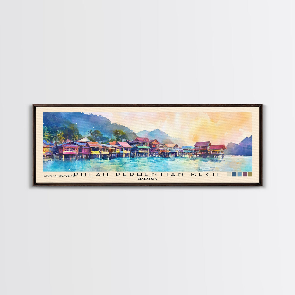 Pulau Perhentian Kecil, Malaysia Watercolor Beach Print, Vacation Gift, Malaysia Wall Art, Framed Canvas Print, Framed Beach Painting