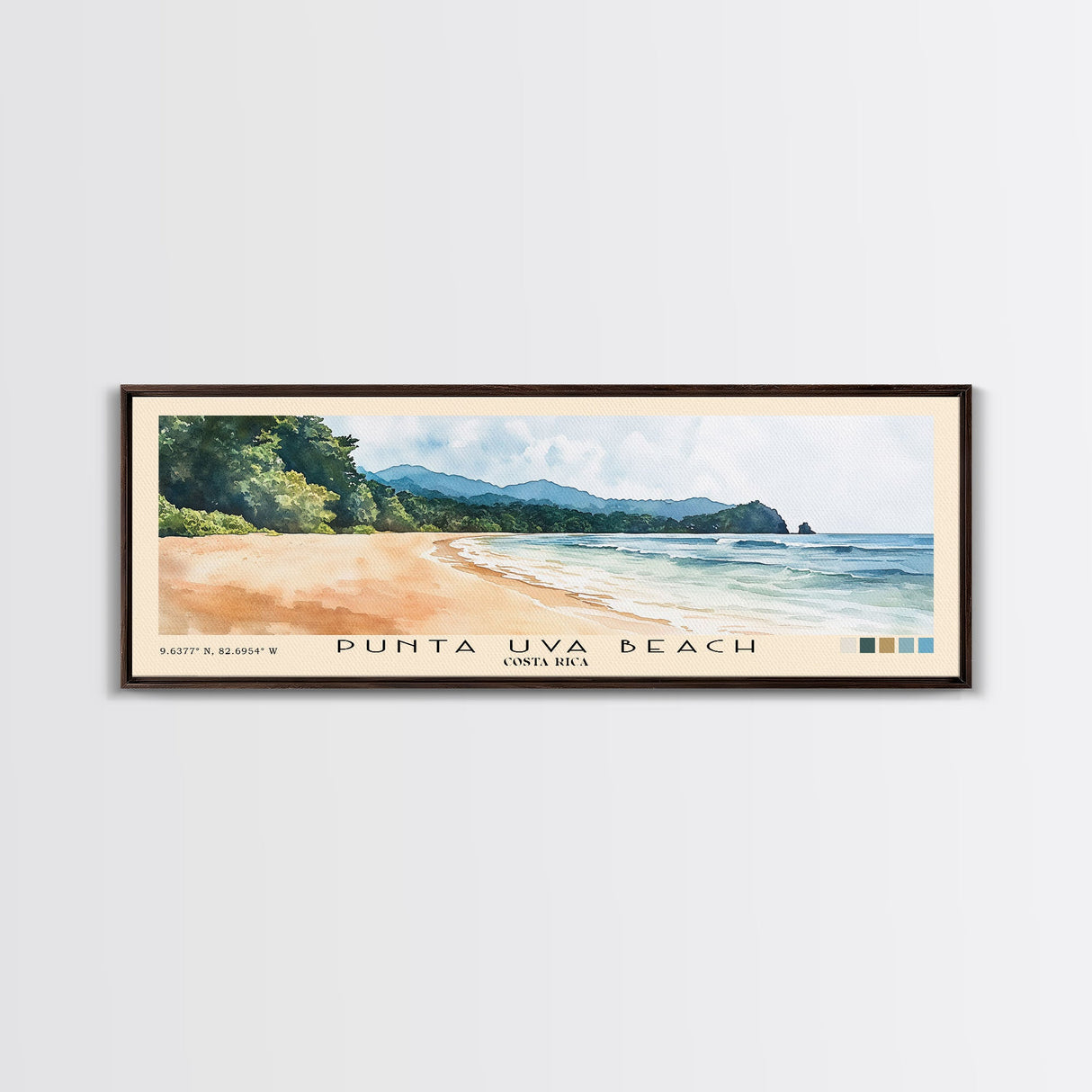 Punta Uva Beach, Costa Rica Watercolor Print, Vacation Gift, Costa Rica Wall Art, Beach Painting, Beach Decor, Large Wall Art, Wood Frame Art