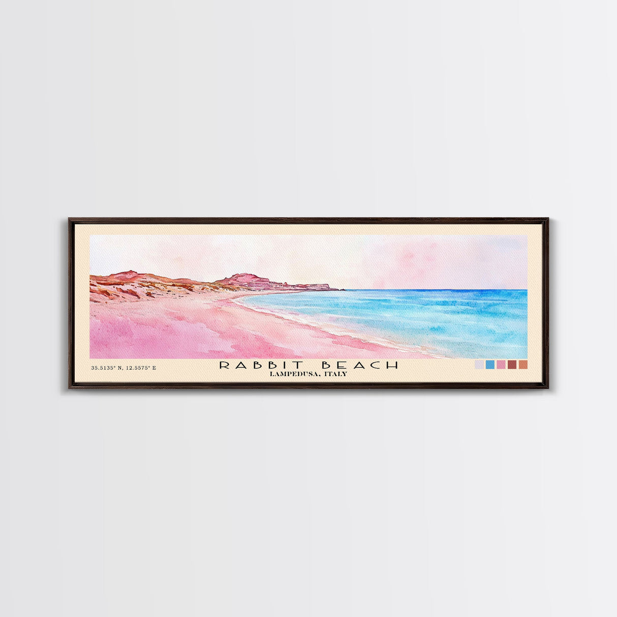 Rabbit Beach, Lampedusa, Italy Watercolor Print, Vacation Gift, Lampedusa, Italy Wall Art, Beach Painting, Beach Decor, Large Wall Art, Wood Frame Art