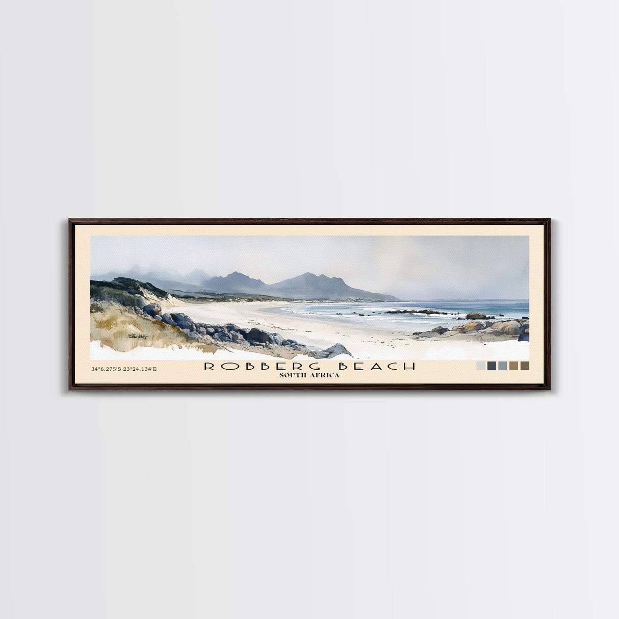 Robberg Beach, South Africa Watercolor Beach Print, Vacation Gift, South Africa Wall Art, Framed Canvas Print, Framed Beach Painting