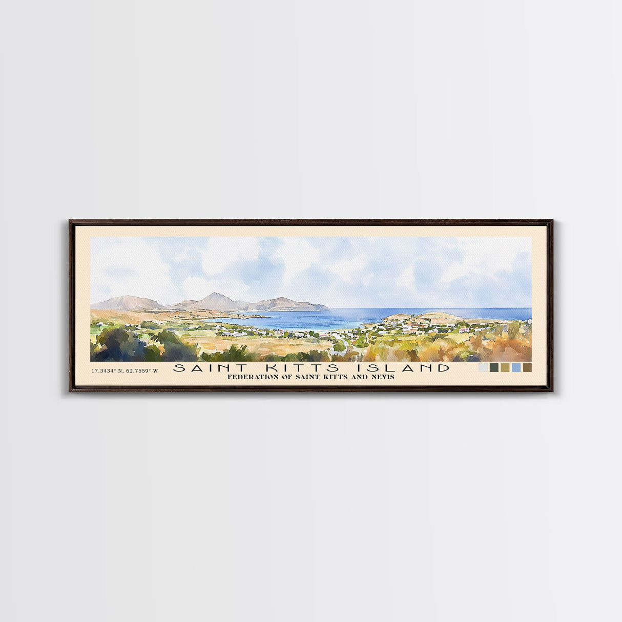 Saint Kitts Island, Federation of Saint Kitts and Nevis Watercolor Beach Print, Vacation Gift, Federation of Saint Kitts and Nevis Wall Art, Beach Painting, Beach Decor, Beach Painting