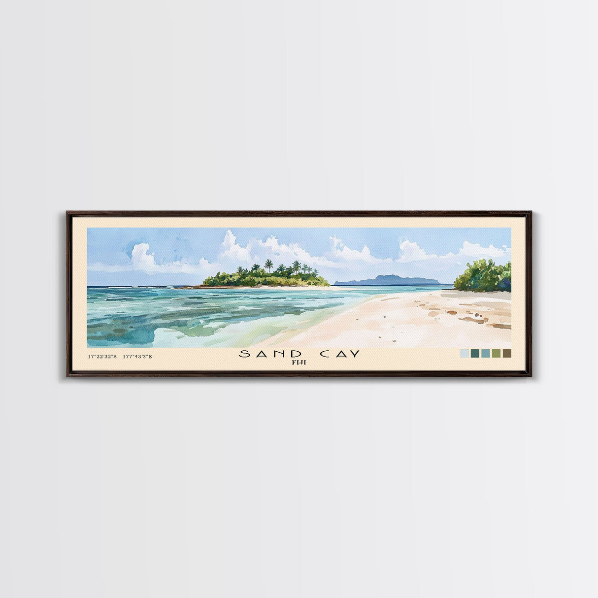 Sand Cay, Fiji Watercolor Beach Print, Vacation Gift, Fiji Wall Art, Framed Canvas Print, Framed Beach Painting