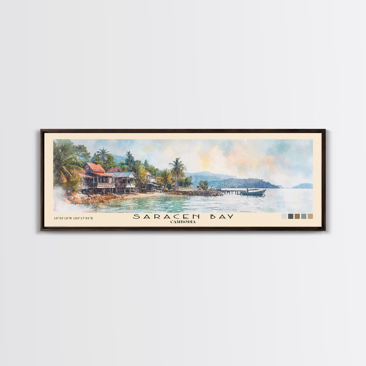 Saracen Bay, Cambodia Watercolor Print, Vacation Gift, Cambodia Wall Art, Beach Painting, Beach Decor, Large Wall Art, Wood Frame Art