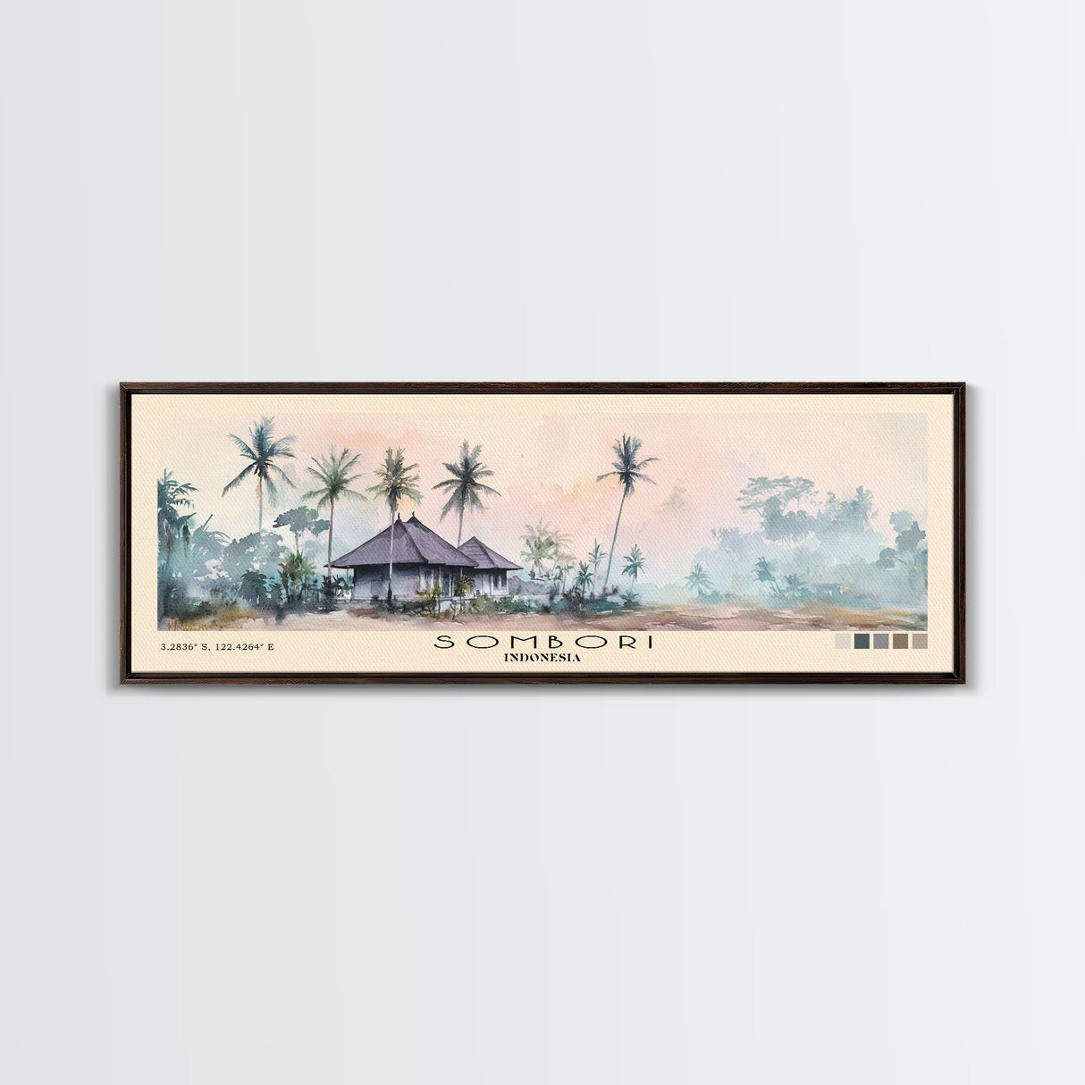 Sombori, Indonesia Watercolor Beach Print, Vacation Gift, Indonesia Wall Art, Framed Canvas Print, Framed Beach Painting