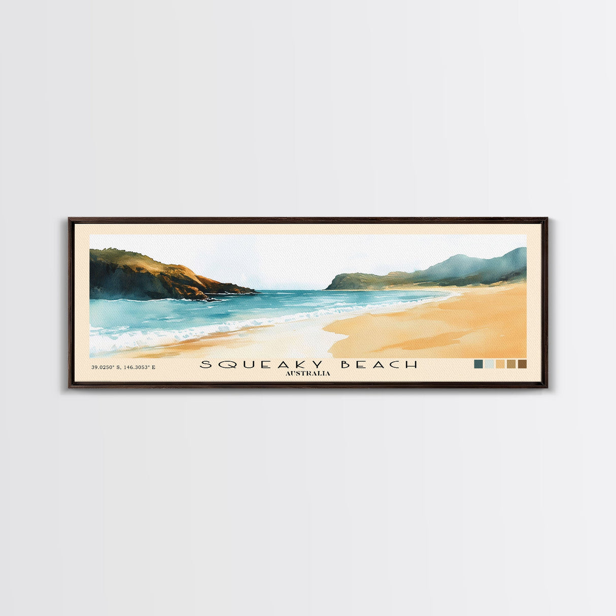 Squeaky Beach, Australia Watercolor Print, Vacation Gift, Australia Wall Art, Beach Painting, Beach Decor, Large Wall Art, Wood Frame Art