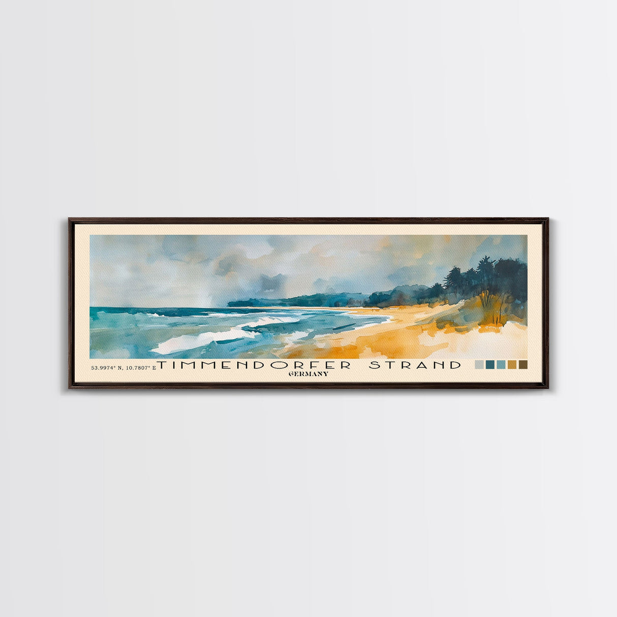 Timmendorfer Strand, Germany Watercolor Beach Print, Vacation Gift, Germany Wall Art, Framed Canvas Print, Framed Beach Painting