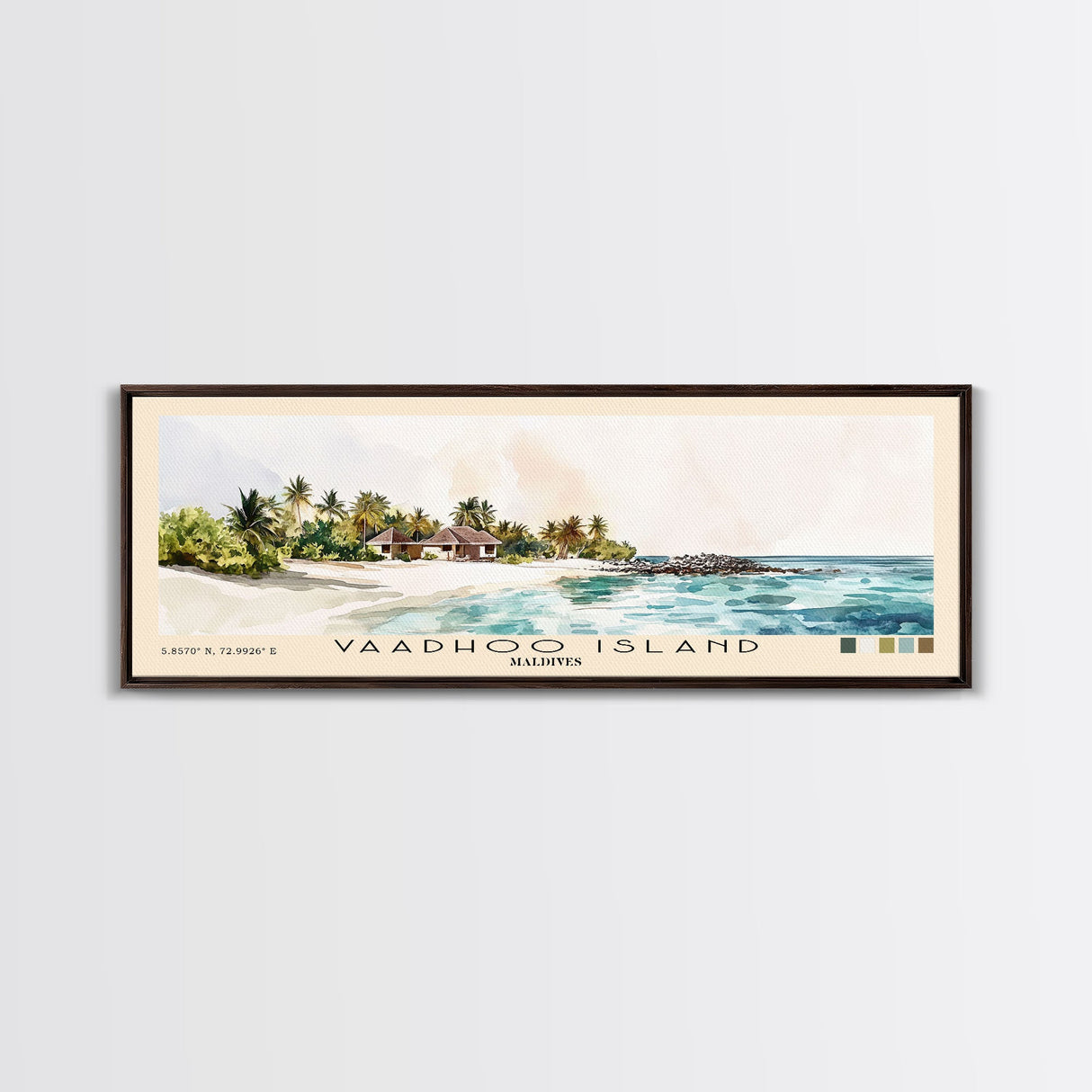 Vaadhoo Island, Maldives Watercolor Print, Vacation Gift, Maldives Wall Art, Beach Painting, Beach Decor, Large Wall Art, Wood Frame Art